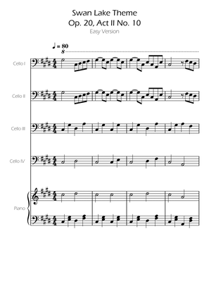 Book cover for Swan Lake (theme) - Tchaikovsky - Cello Quartet w/ Piano Accompaniment