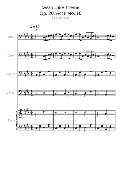 Swan Lake (theme) - Tchaikovsky - Cello Quartet w/ Piano Accompaniment image number null