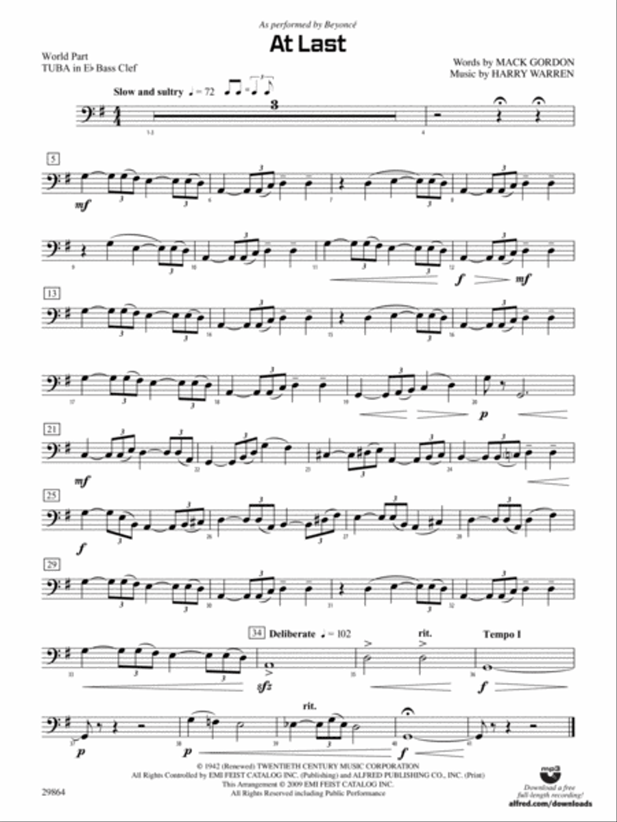 At Last: (World Part) E-flat Tuba B.C. Concert Band scores gallery preview page 1