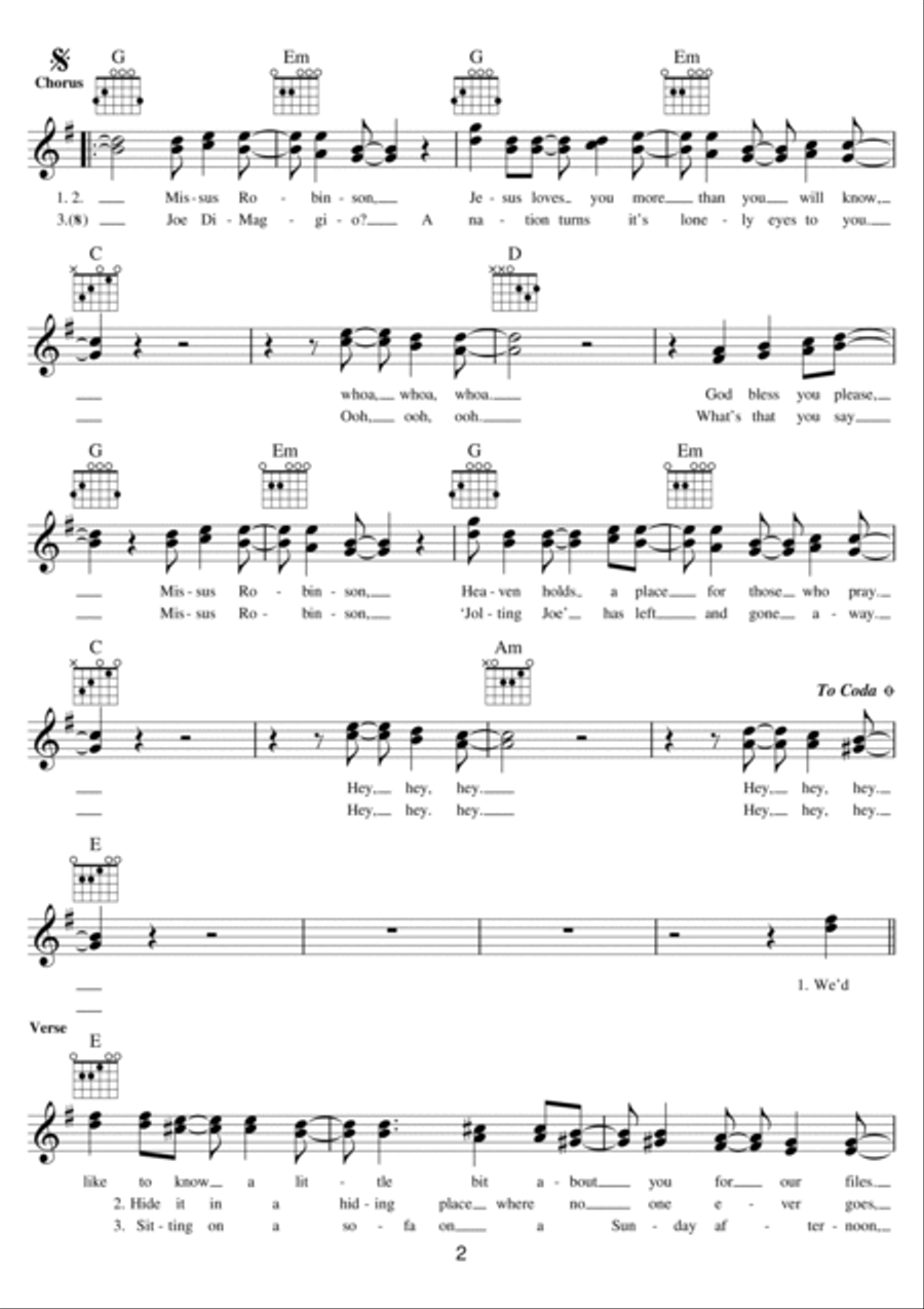 Mrs. Robinson Mrs. Robinson Piano scores gallery preview page 2