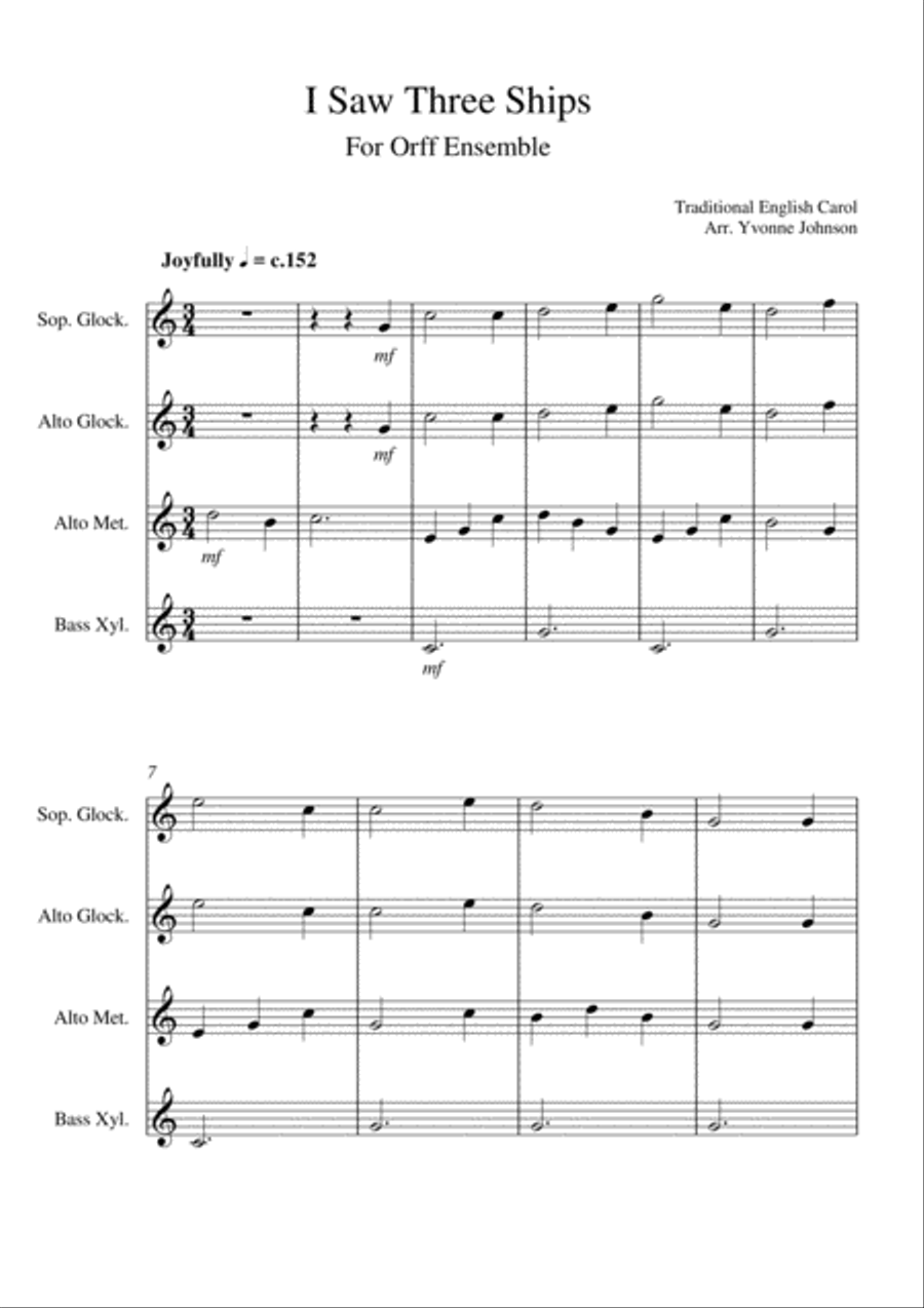 I Saw Three Ships - For Orff Ensemble Percussion Ensemble scores gallery preview page 1