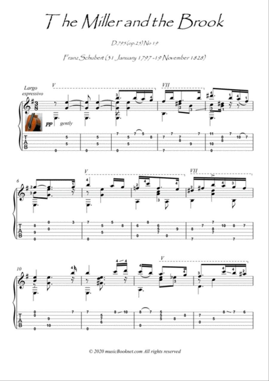 The Miller and the Brook by Schubert classical guitar solo Acoustic Guitar scores gallery preview page 1