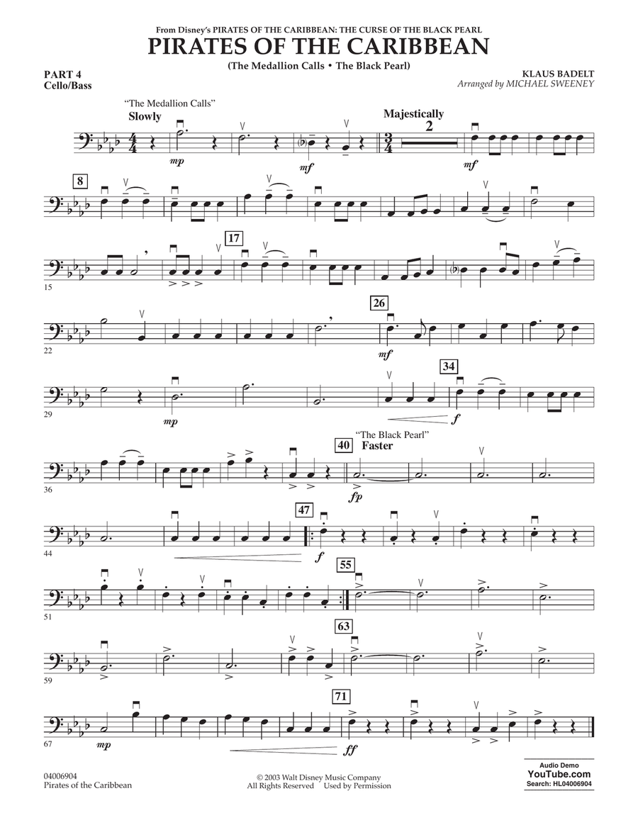 Pirates of the Caribbean (from The Curse of the Black Pearl) - Pt.4 - Cello/Bass Concert Band scores gallery preview page 1