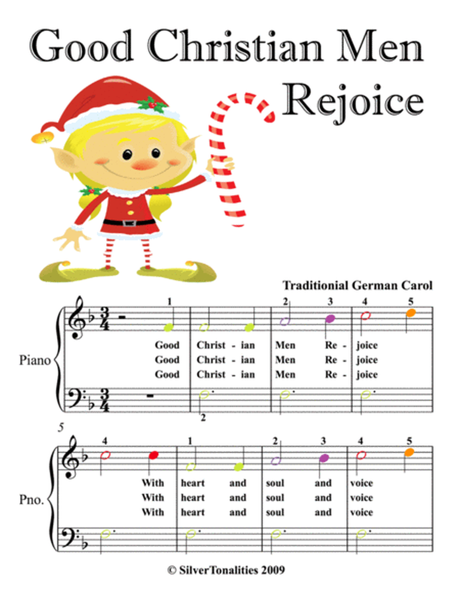Good Christian Men Rejoice Easy Piano Sheet Music with Colored Notes