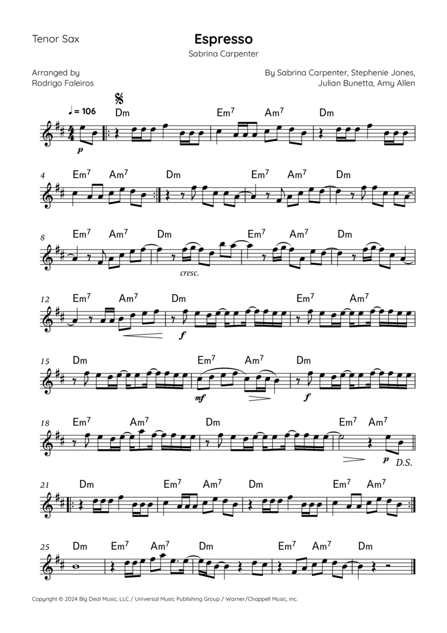 Espresso Tenor Saxophone scores gallery preview page 1