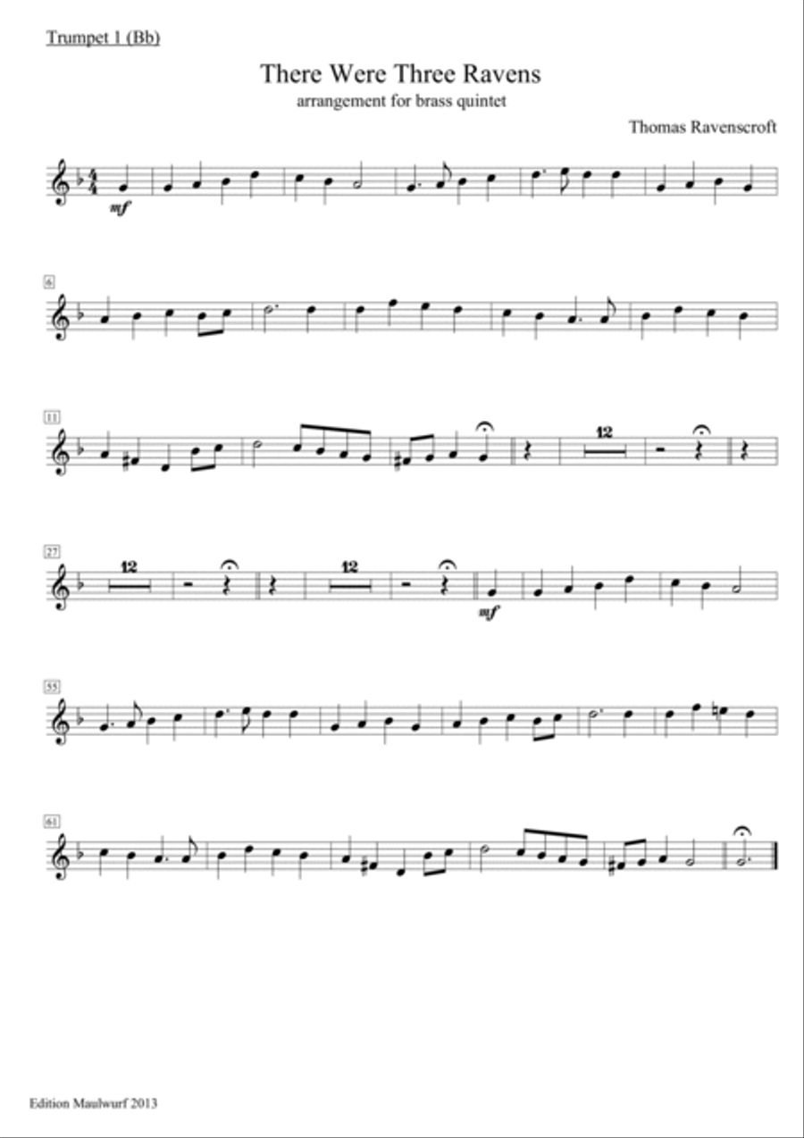 There Were Three Ravens There Were Three Ravens Brass Quintet scores gallery preview page 5