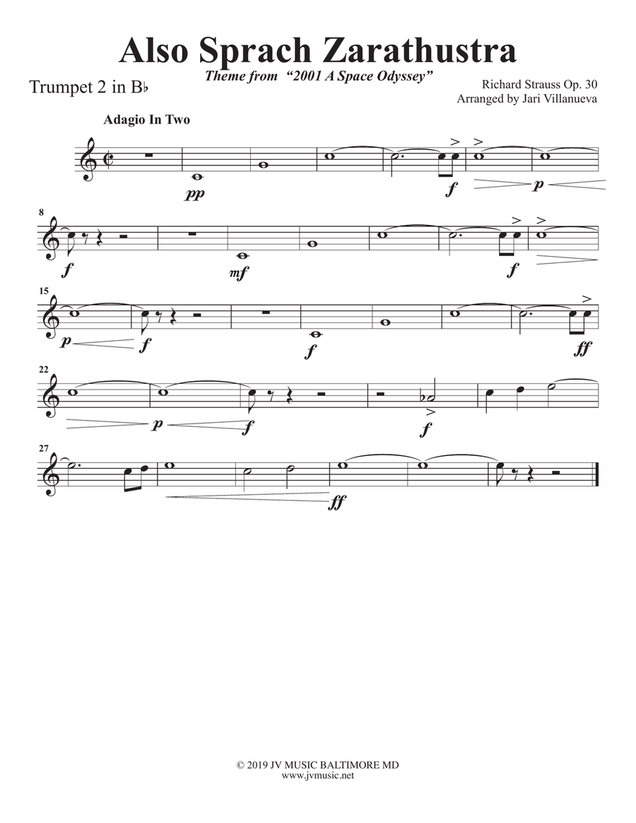 Also Sprach Zarathustra for Brass Quintet with optional Timpani Brass Ensemble scores gallery preview page 6