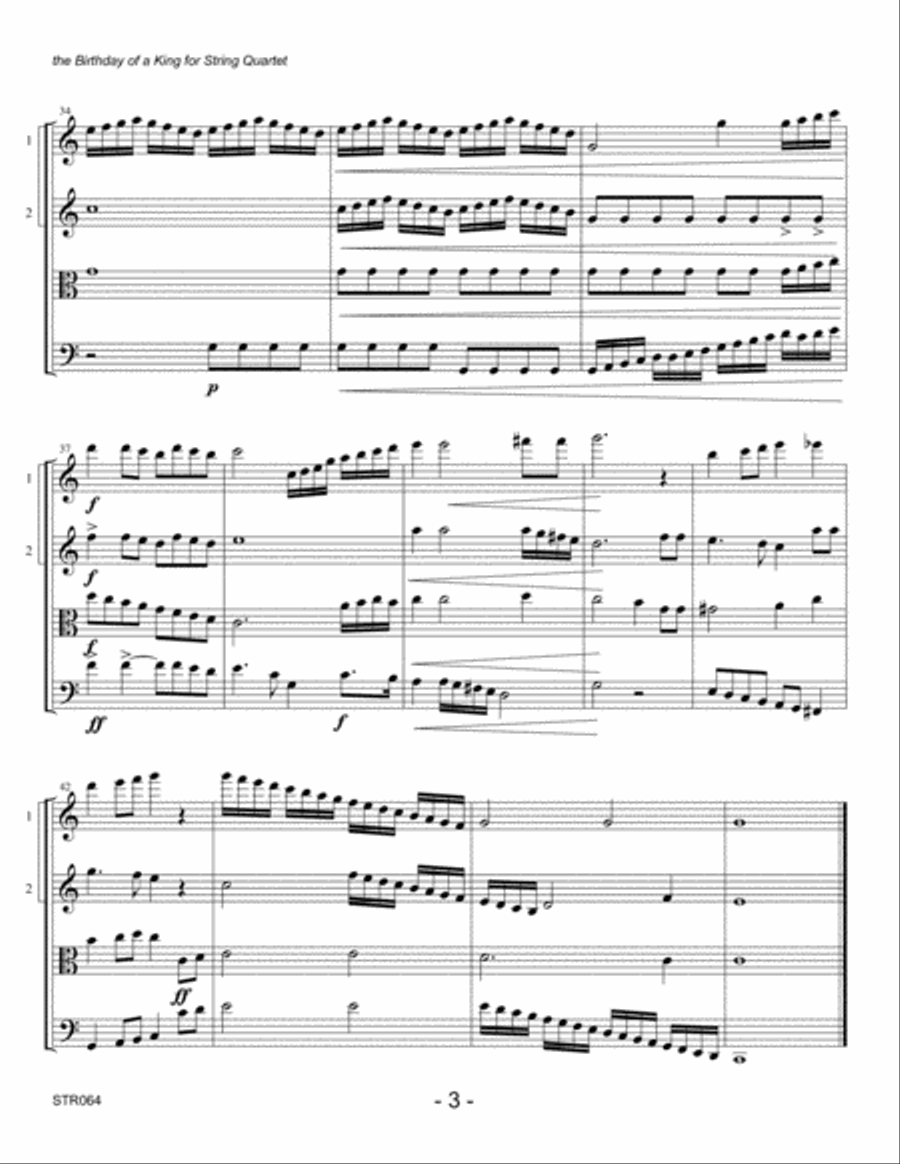 THE BIRTHDAY OF A KING - STRING QUARTET (unaccompanied) A Cappella scores gallery preview page 3