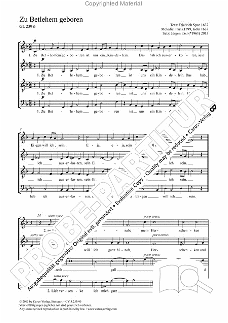 Zu Bethlehem geboren Zu Bethlehem geboren 4-Part scores gallery preview page 2