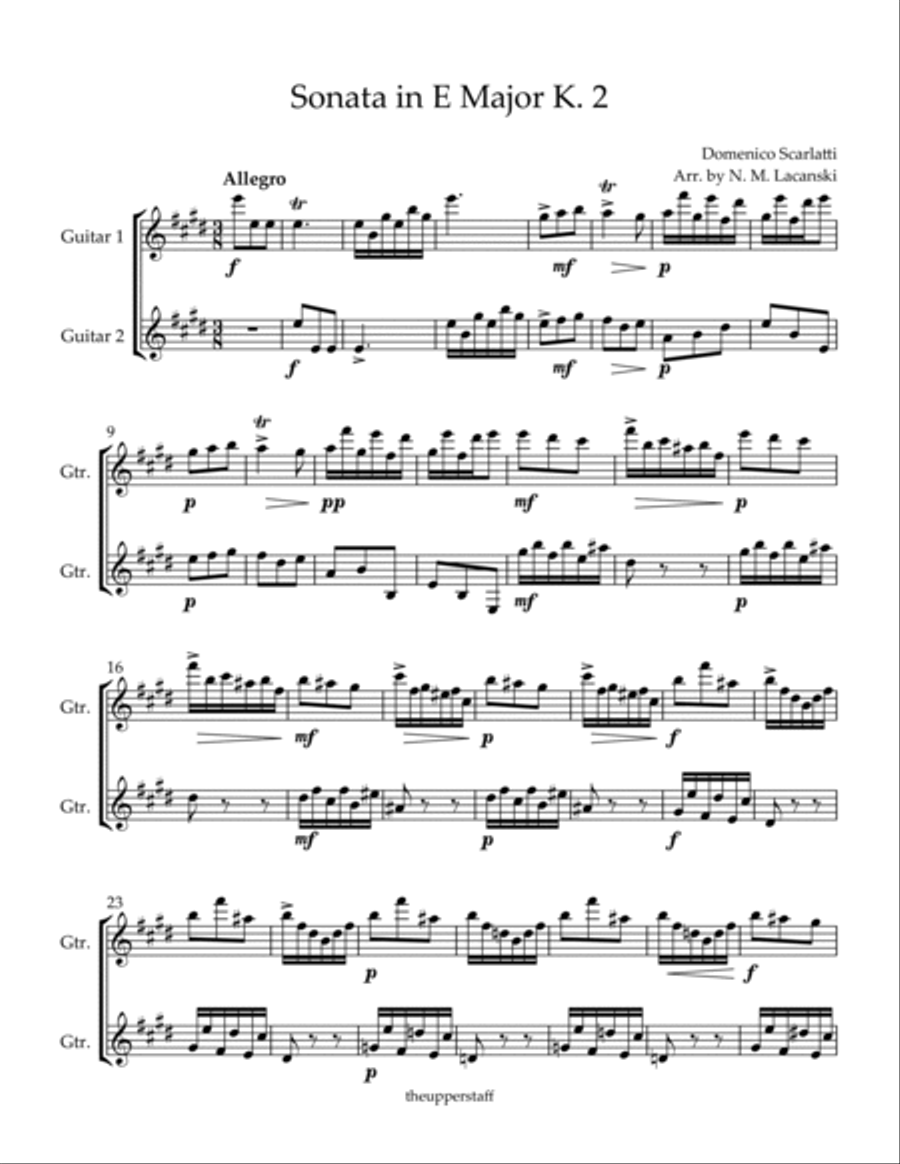 Sonata in E Major K. 2 Classical Guitar scores gallery preview page 2