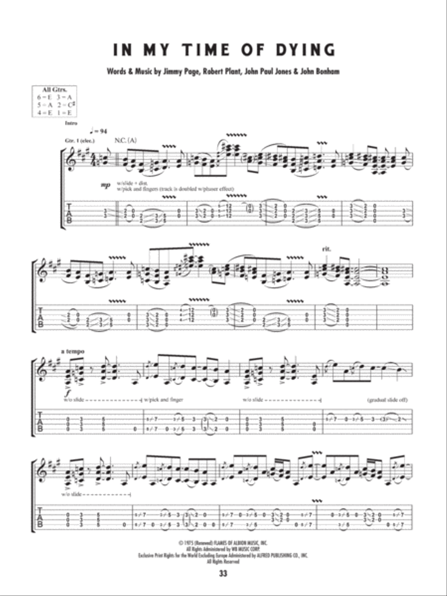 In My Time of Dying Guitar Tablature scores gallery preview page 1