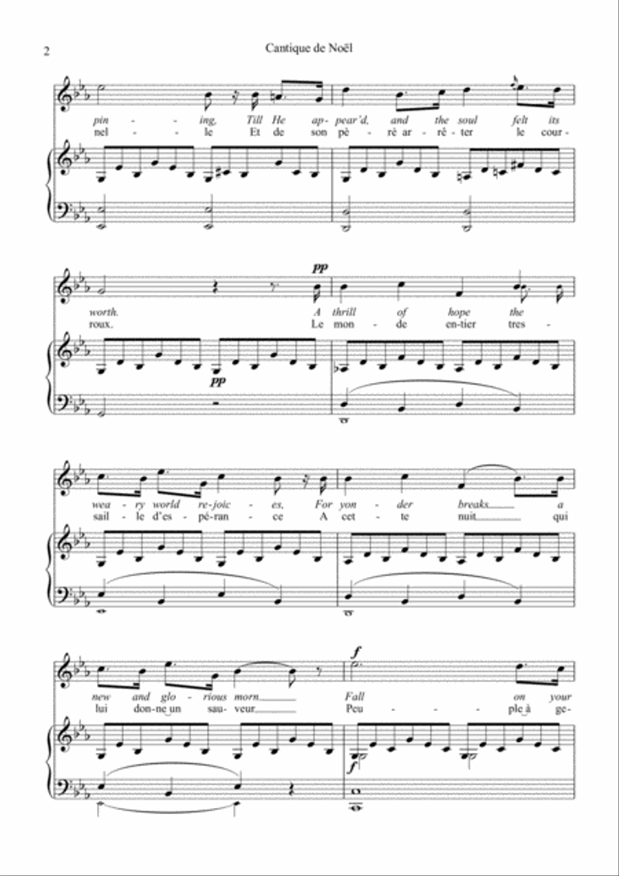 O Holy Night / Cantique de noël for voice and easy piano (Eb Major)