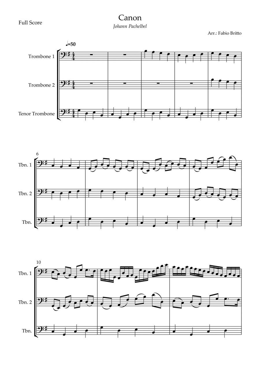 Canon - Johann Pachelbel (Wedding/Reduced Version) for Trombone Trio Trombone Trio scores gallery preview page 1