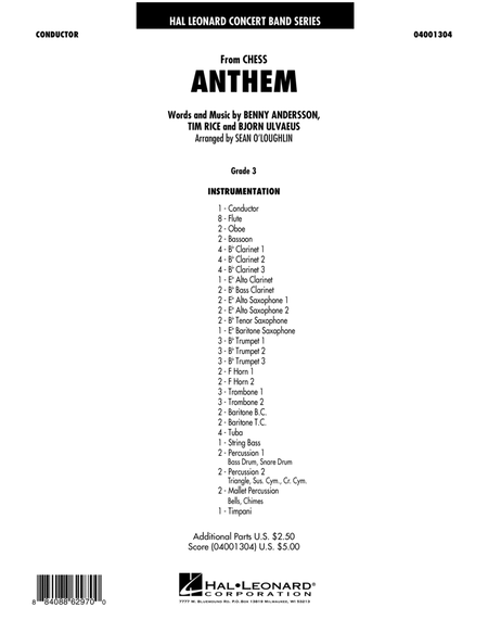 Anthem (from Chess) - Full Score