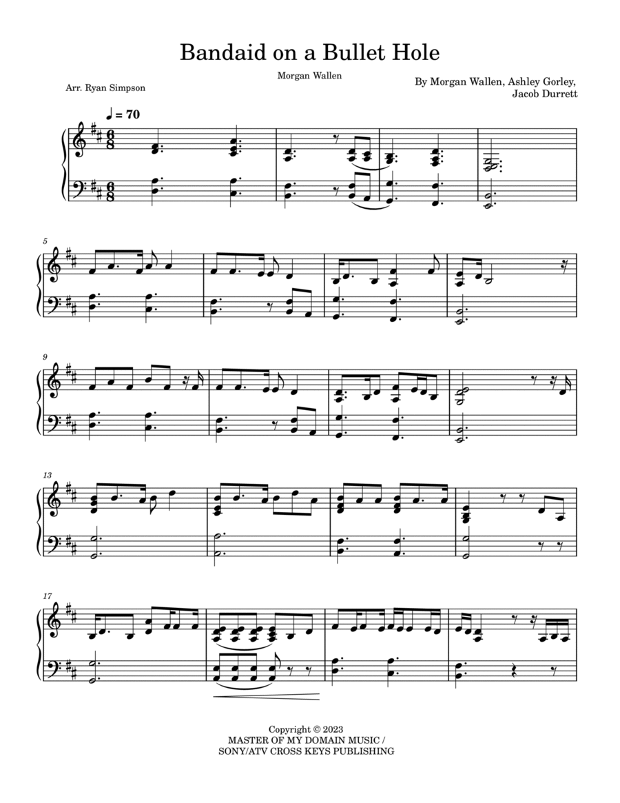 Bandaid On A Bullet Hole Piano Solo scores gallery preview page 1