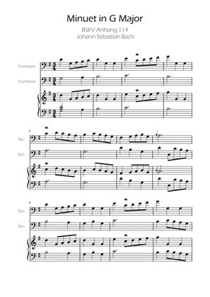 Book cover for Minuet in G major BWV Anh. 114 - Bach - Trombone Duet w/ Piano