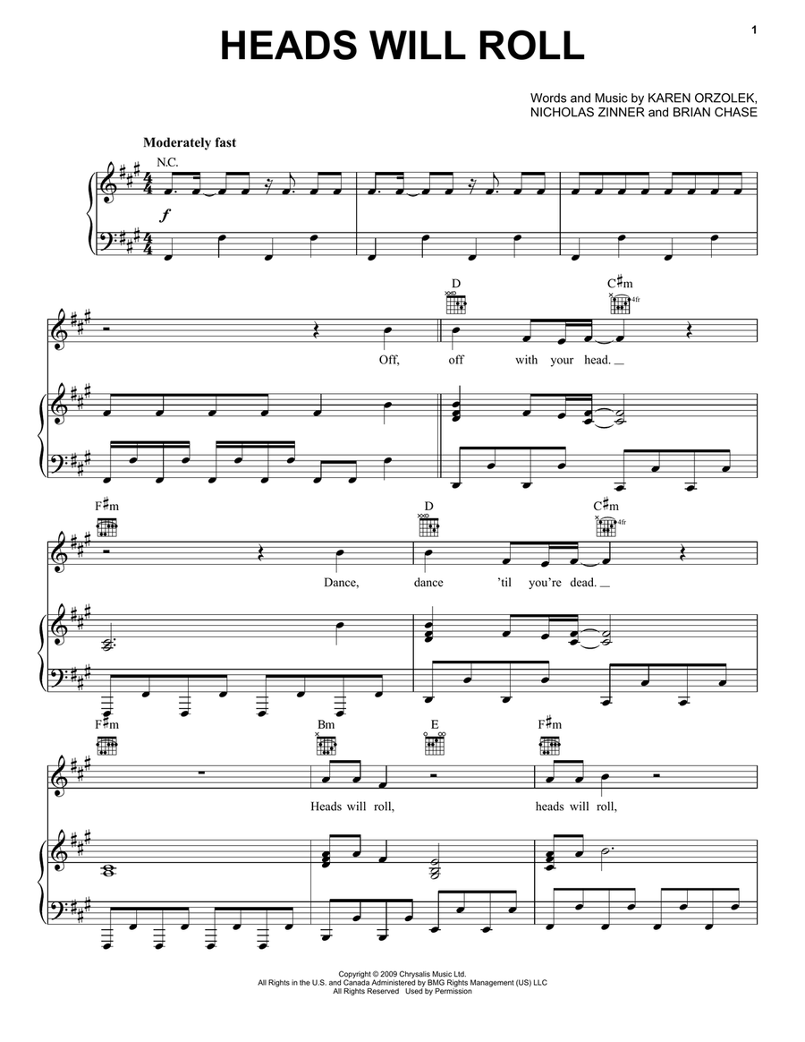 Heads Will Roll (from Sing 2) Piano, Vocal, Guitar scores gallery preview page 1