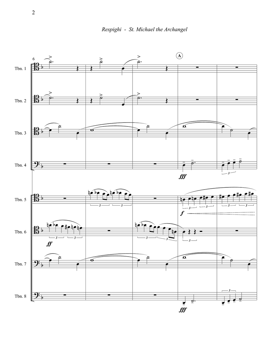Respighi - St. Michael the Archangel from Church Windows for Trombone Octet Large Ensemble scores gallery preview page 2