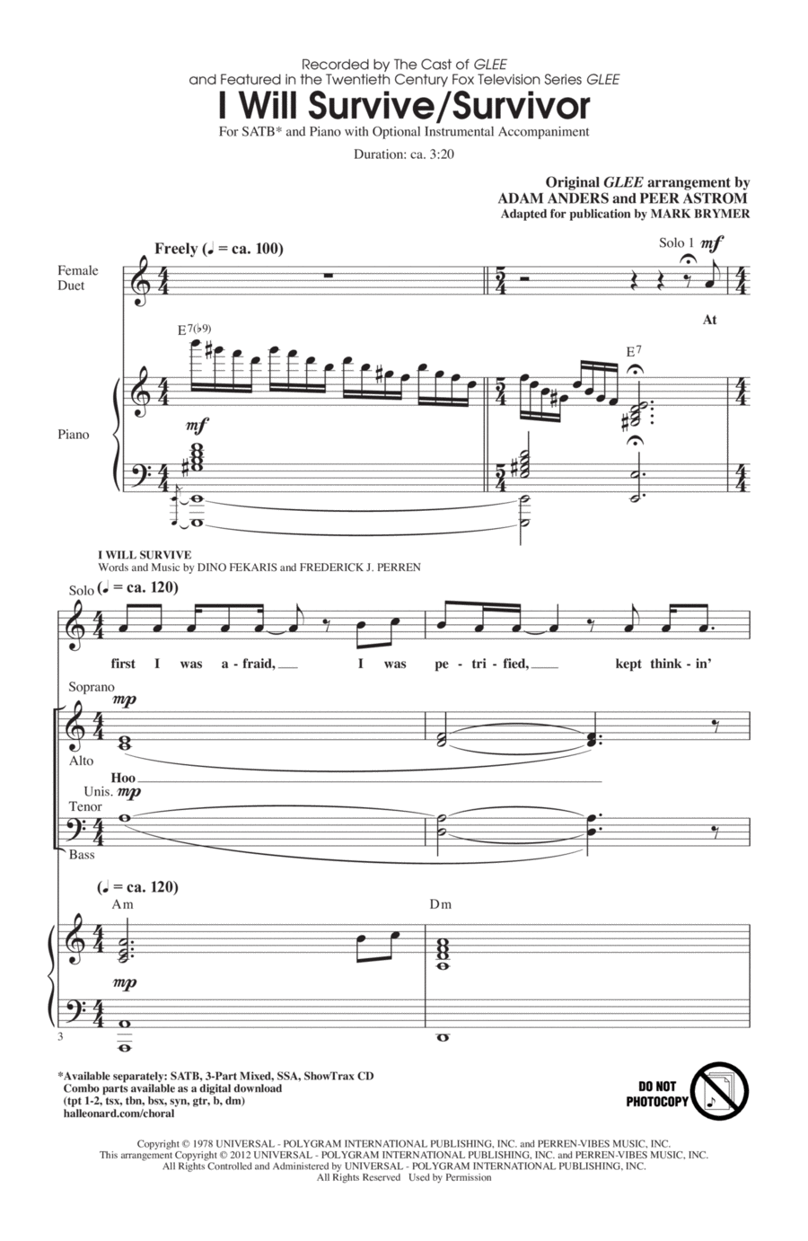 I Will Survive/Survivor (arr. Mark Brymer) 4-Part scores gallery preview page 1
