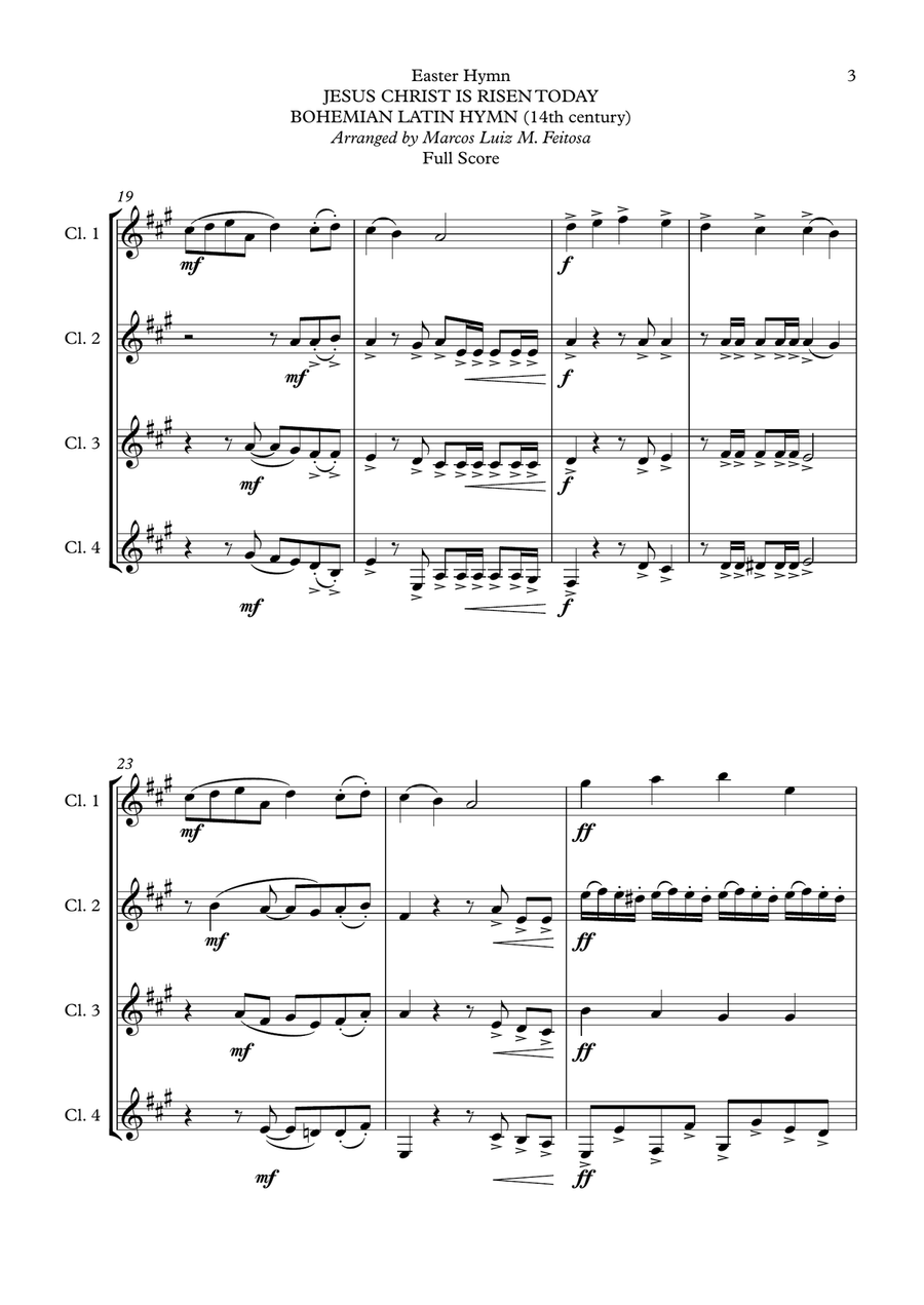 Easter Hymn (Jesus Christ is Risen Today) - Clarinet Quartet Clarinet Quartet scores gallery preview page 5