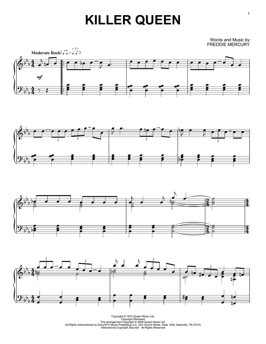 Killer Queen Piano Solo scores gallery preview page 1
