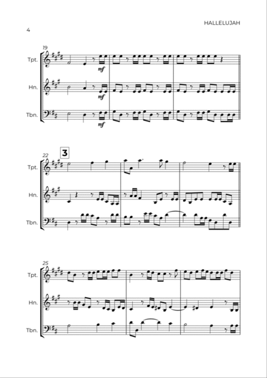 HALLELUJAH - HANDEL - BRASS TRIO (TRUMPET, HORN & TROMBONE) Brass Trio scores gallery preview page 4