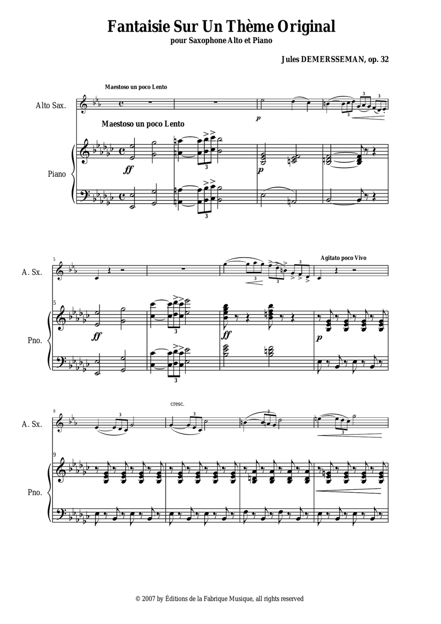 Jules Demersseman : Fantaisie, opus 32 for alto saxophone and piano