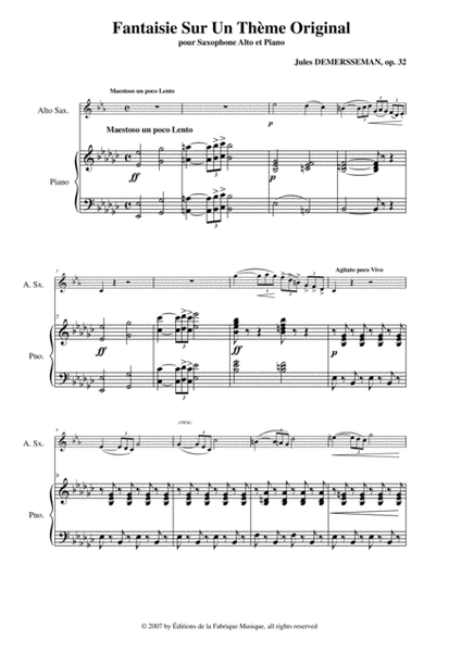 Jules Demersseman : Fantaisie, opus 32 for alto saxophone and piano