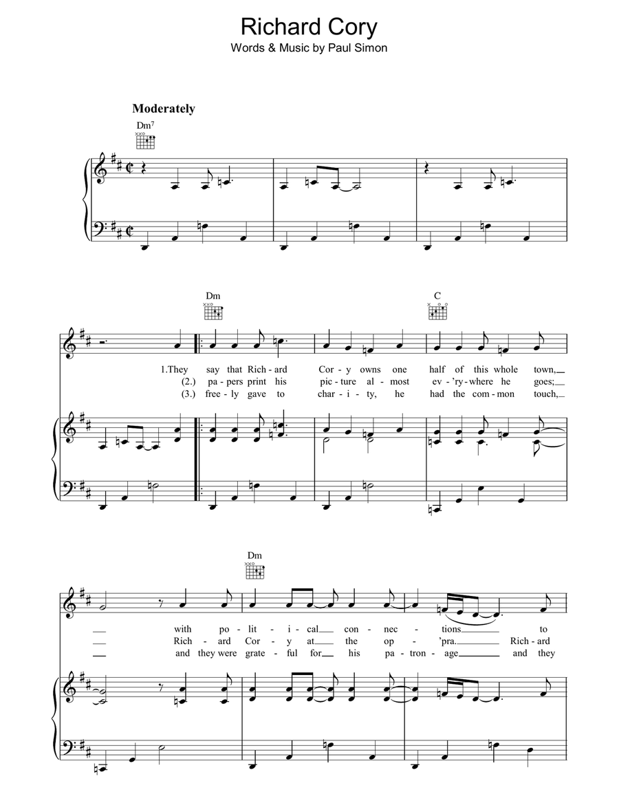 Richard Cory Piano, Vocal, Guitar scores gallery preview page 1