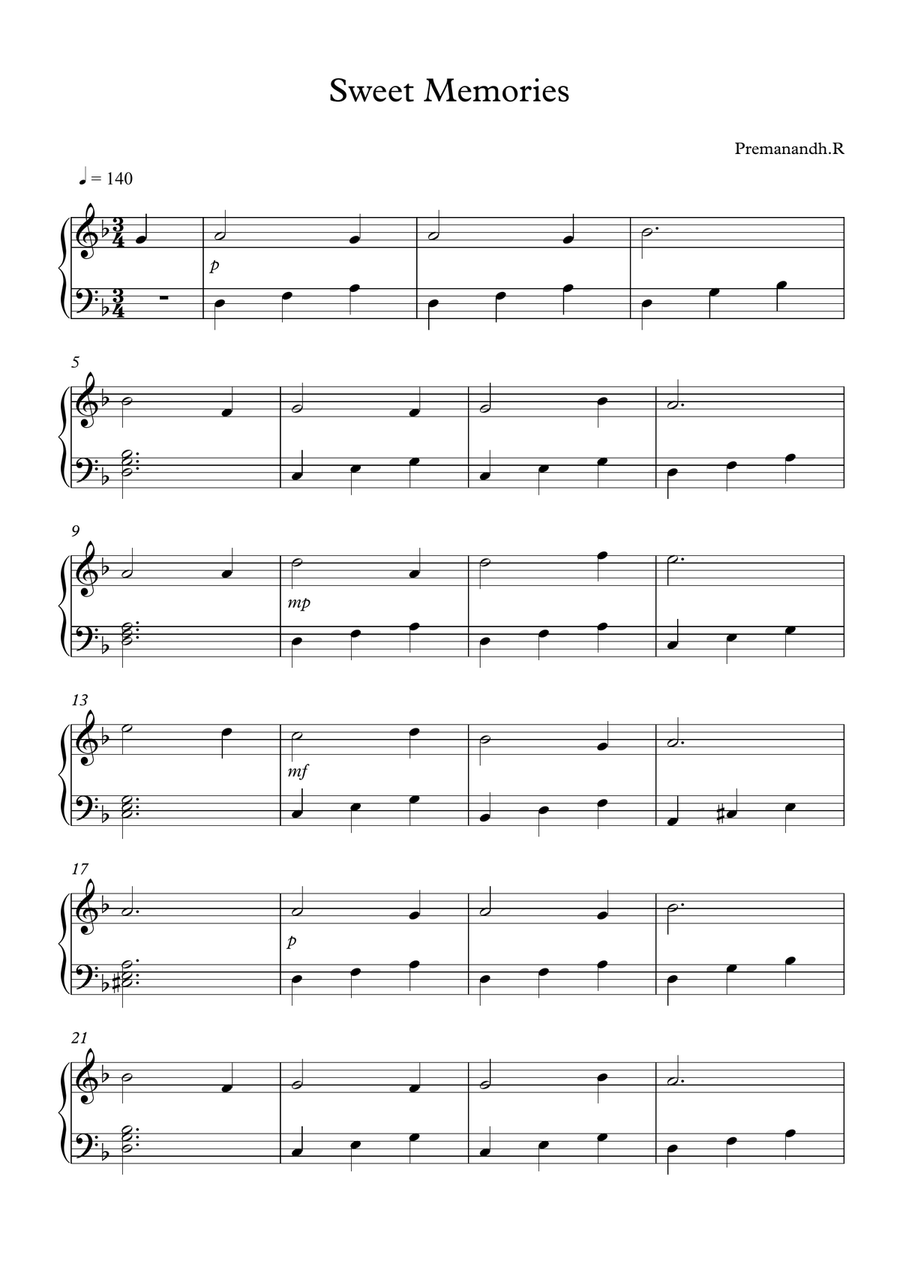 Sweet Memories Piano scores gallery preview page 1
