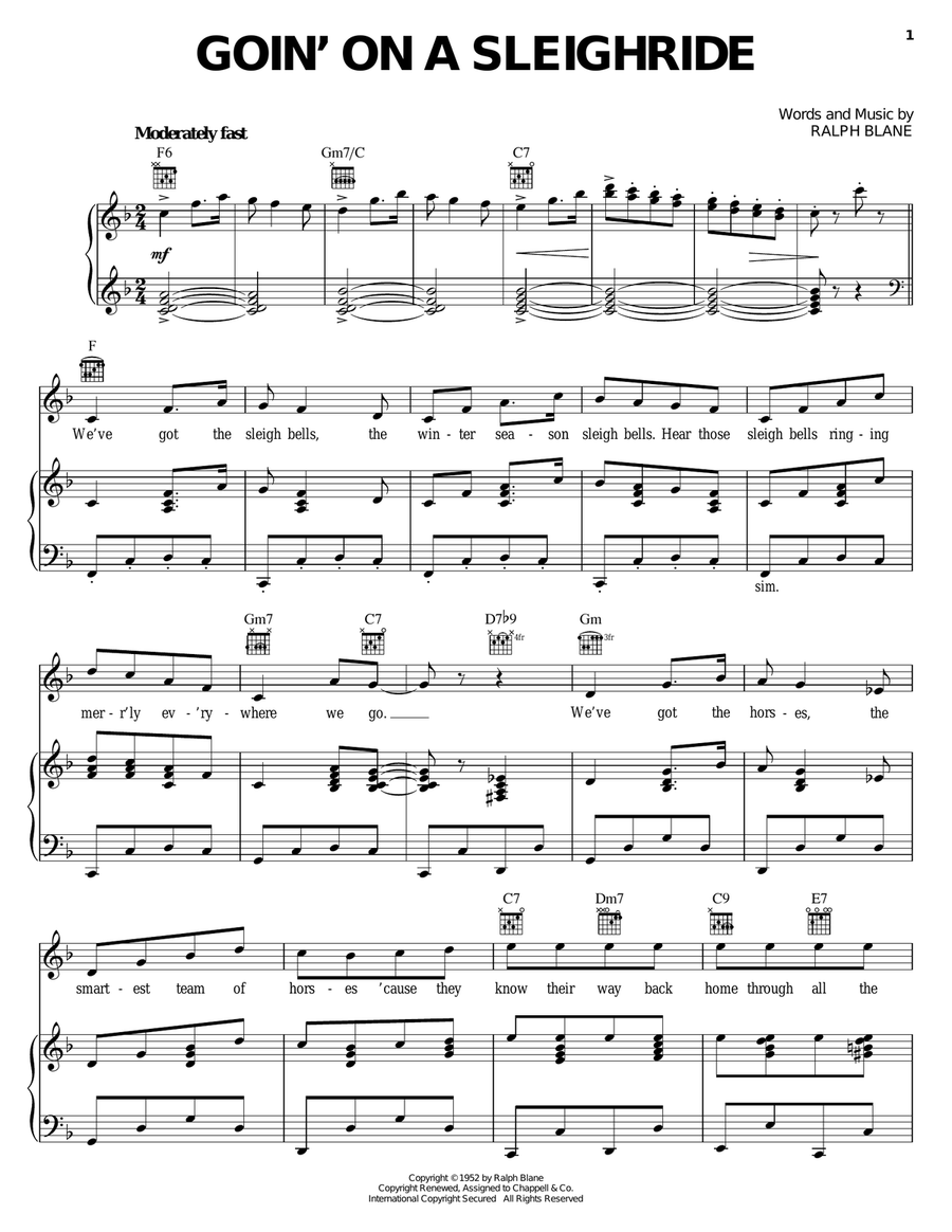 Goin' On A Sleighride Piano, Vocal, Guitar scores gallery preview page 1