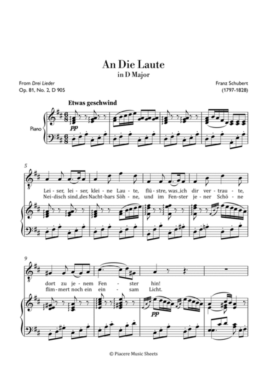 Schubert - An Die Laute for Tenor Voice & Piano - Easy image number null