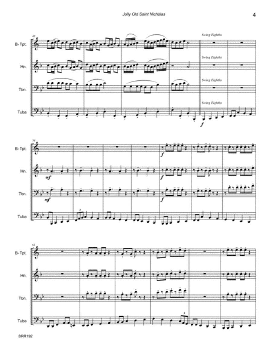 JOLLY OLD SAINT NICHOLAS for unaccompanied BRASS QUARTET Brass Quartet scores gallery preview page 4