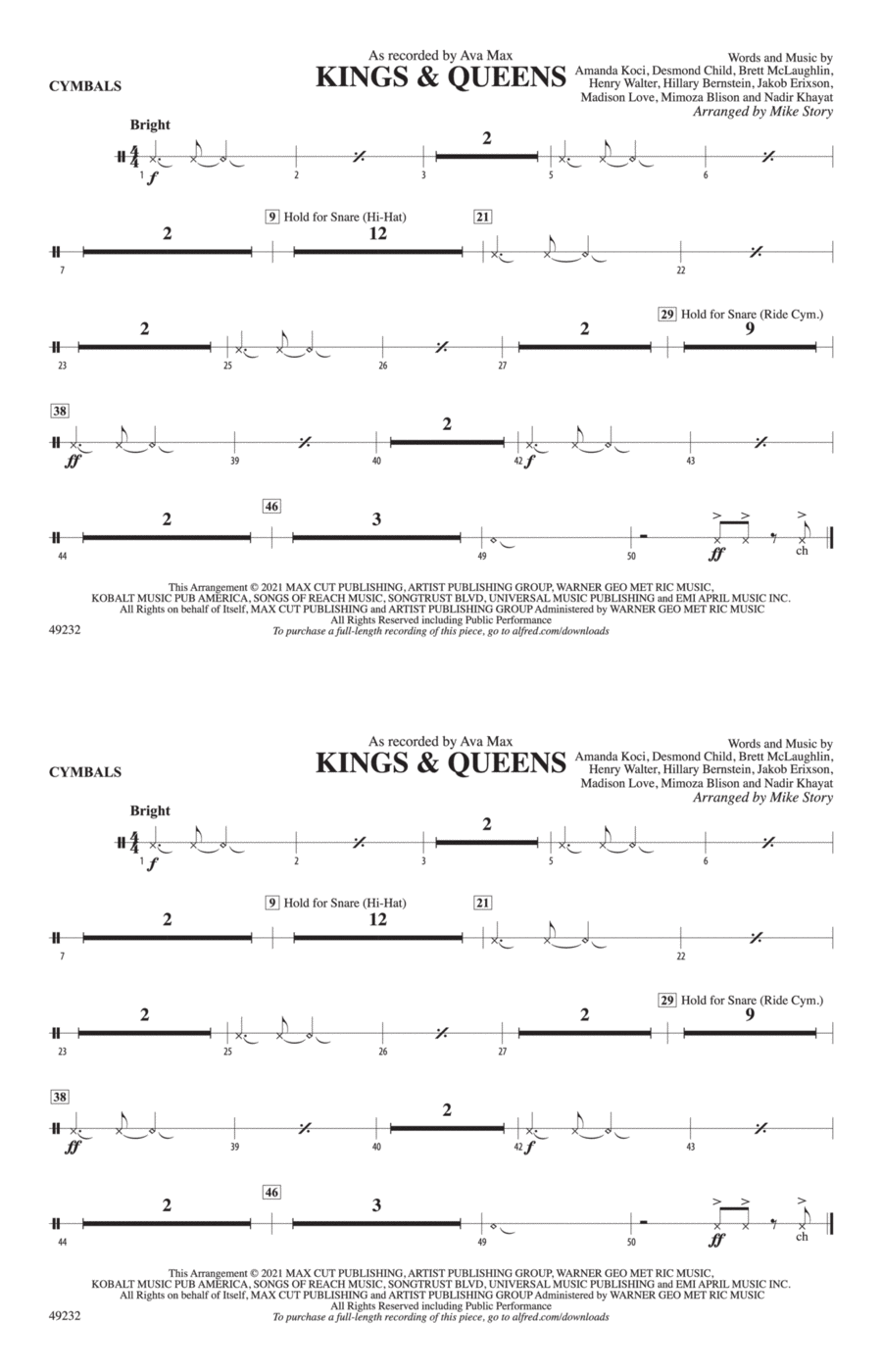Kings & Queens: Cymbals Kings & Queens: Cymbals Marching Band scores gallery preview page 1