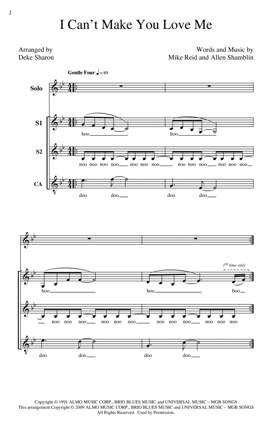 I Can't Make You Love Me (arr. Deke Sharon) SSA scores gallery preview page 1