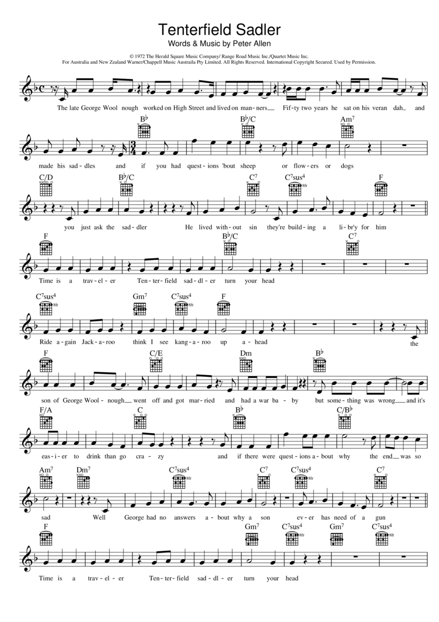 Tenterfield Saddler Tenterfield Saddler Piano scores gallery preview page 1