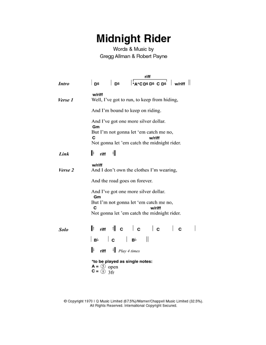 Midnight Rider Midnight Rider Easy Guitar scores gallery preview page 1
