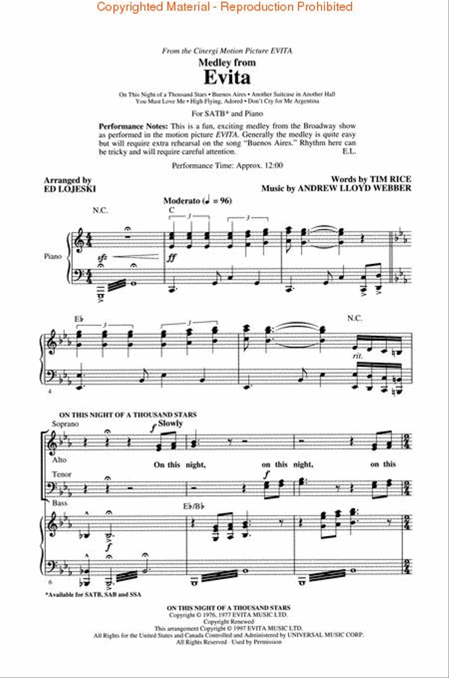 Medley from Evita 4-Part scores gallery preview page 2