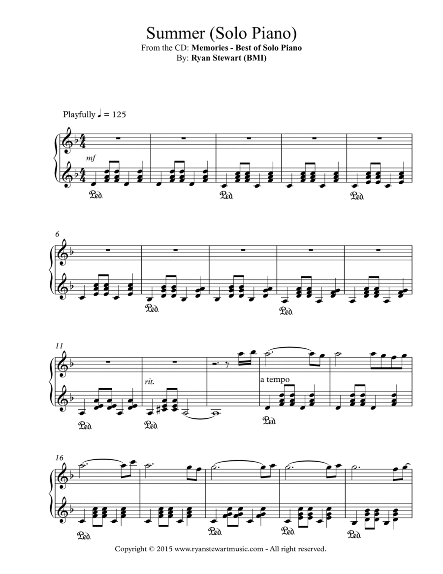 Summer (Solo Piano) Piano Solo scores gallery preview page 1