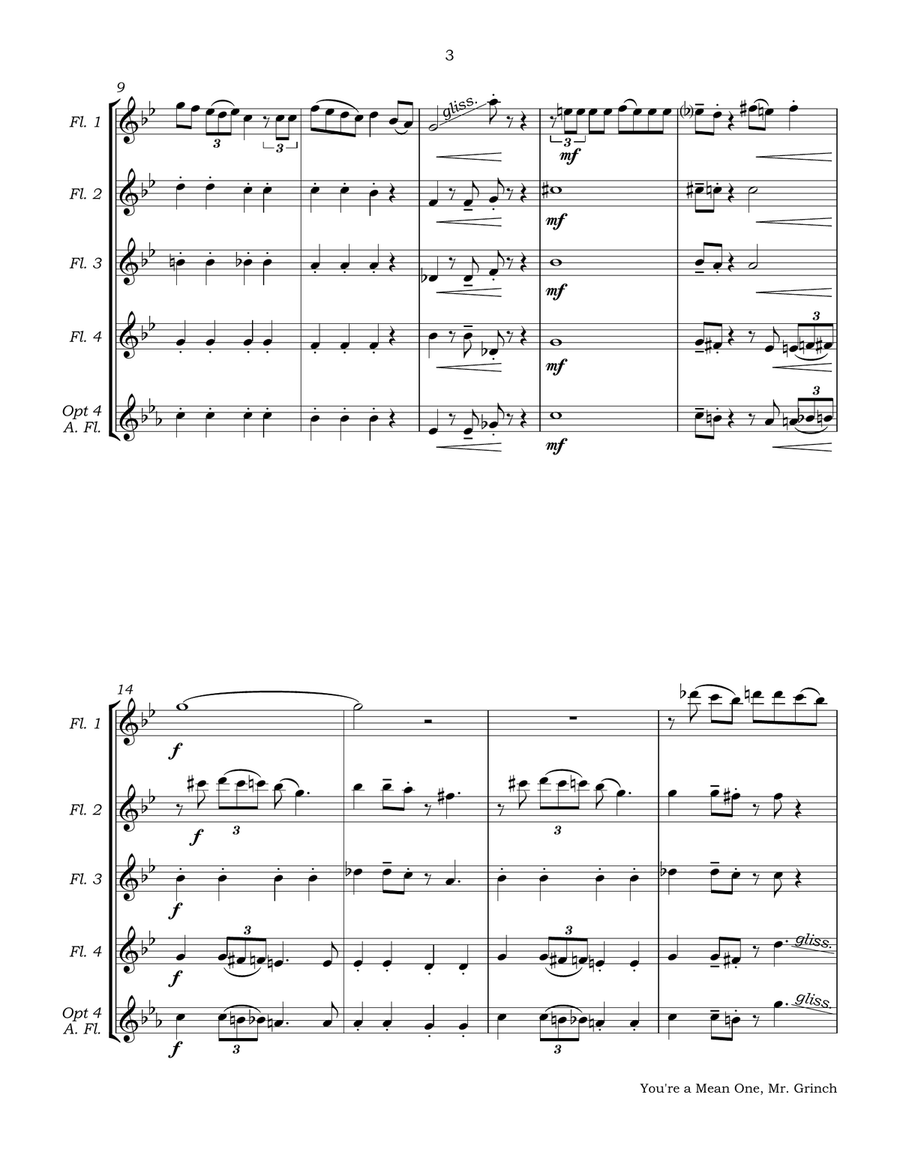 You're A Mean One, Mr. Grinch Flute Quartet scores gallery preview page 6