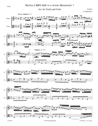 Book cover for JS Bach: Partita 2 BWV 826 in c minor Movement 1 arr. for Violin and Viola