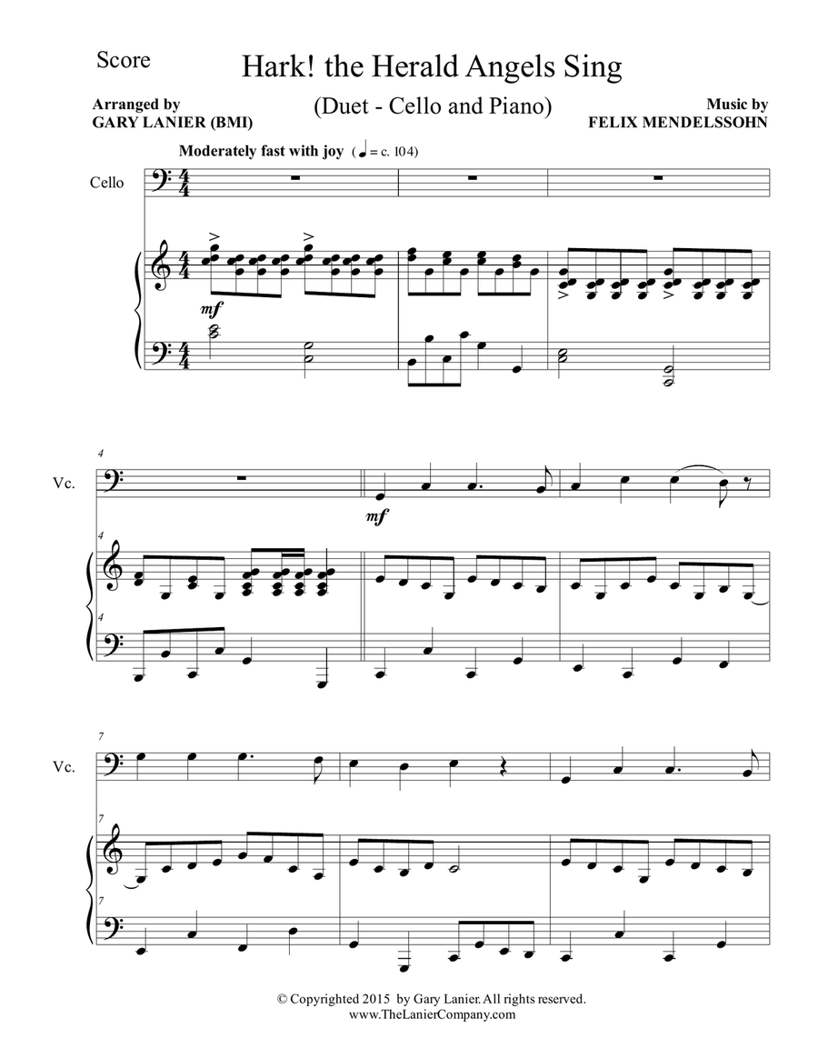 HARK! THE HERALD ANGELS SING (Duet – Cello and Piano/Score and Parts) Piano scores gallery preview page 2