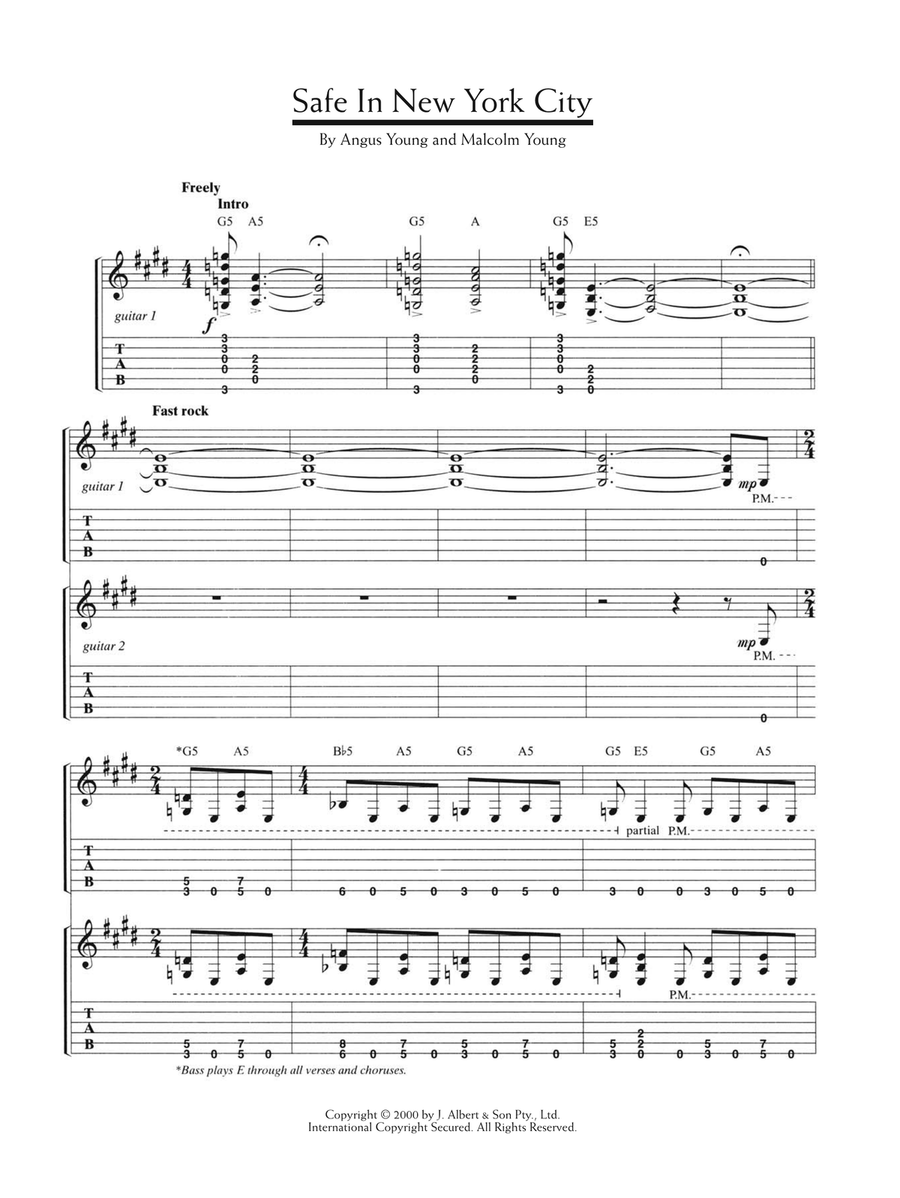 Safe In New York City Safe In New York City Guitar Tablature scores gallery preview page 1