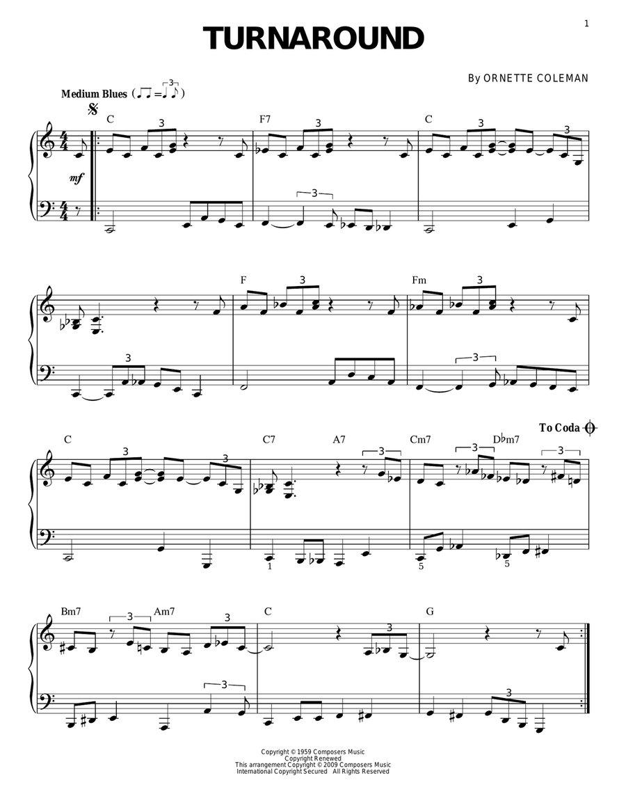 Turnaround [Jazz version] Piano Solo scores gallery preview page 1