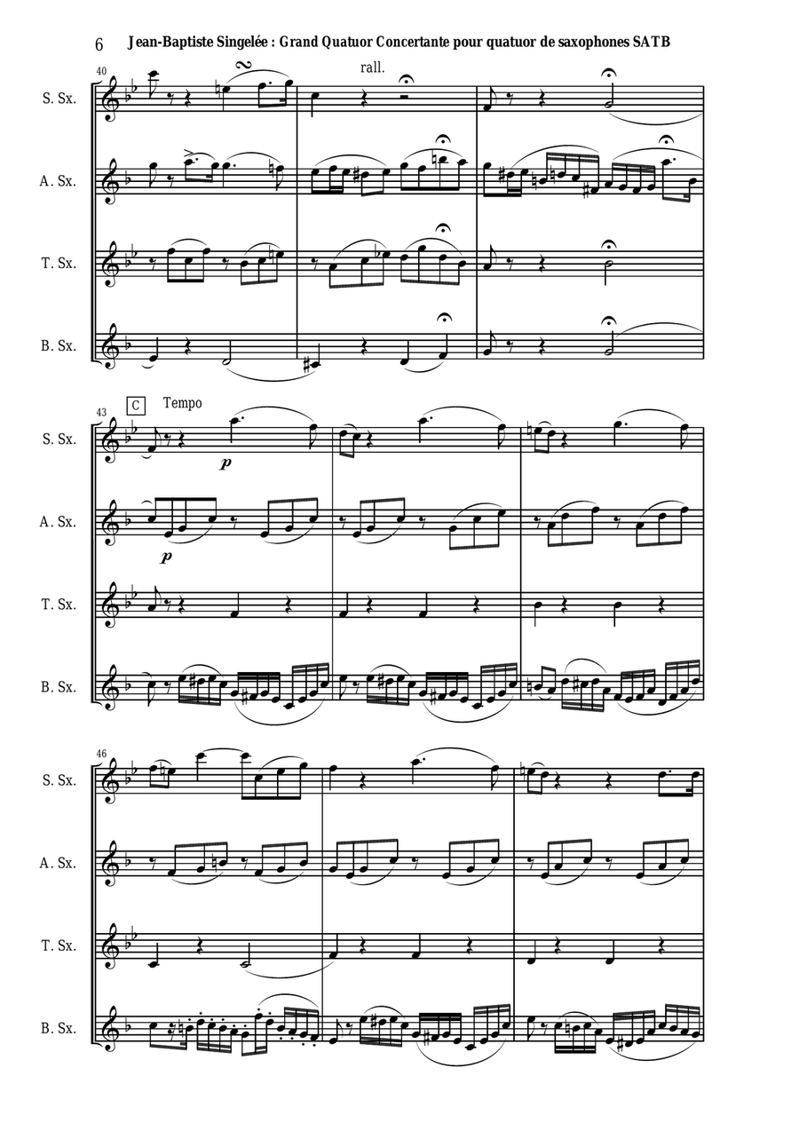 Jean-Baptiste Singelée: Grand Quatuor Concertante, opus 79 pour quatuor de saxophones SATB ou ensemb