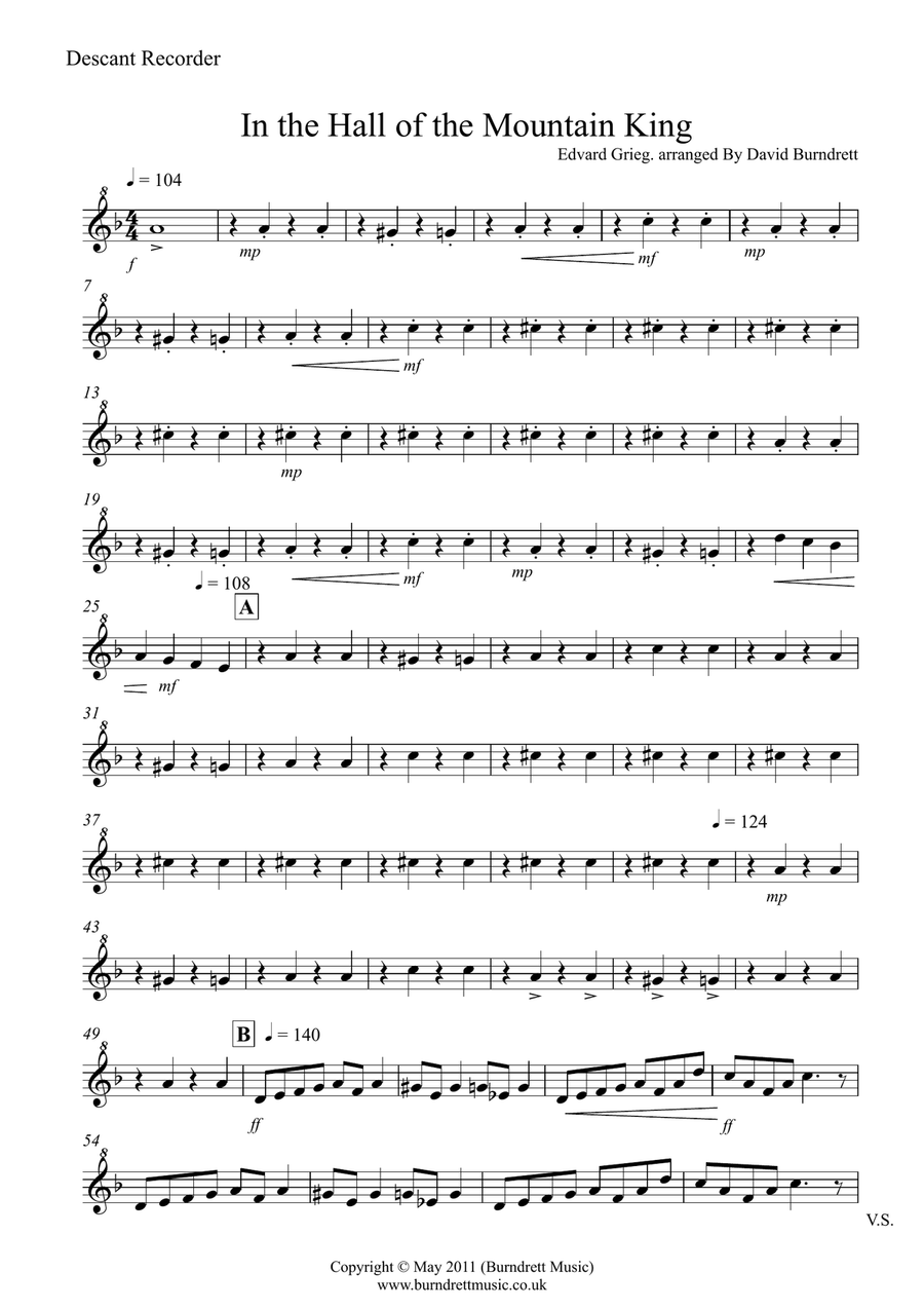 In the Hall of the Mountain King for Recorder Quartet Recorder scores gallery preview page 6