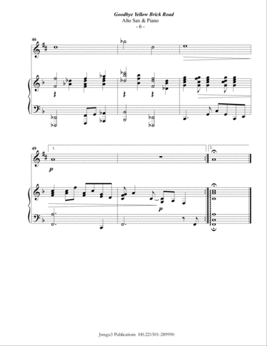 Goodbye Yellow Brick Road Alto Saxophone scores gallery preview page 6