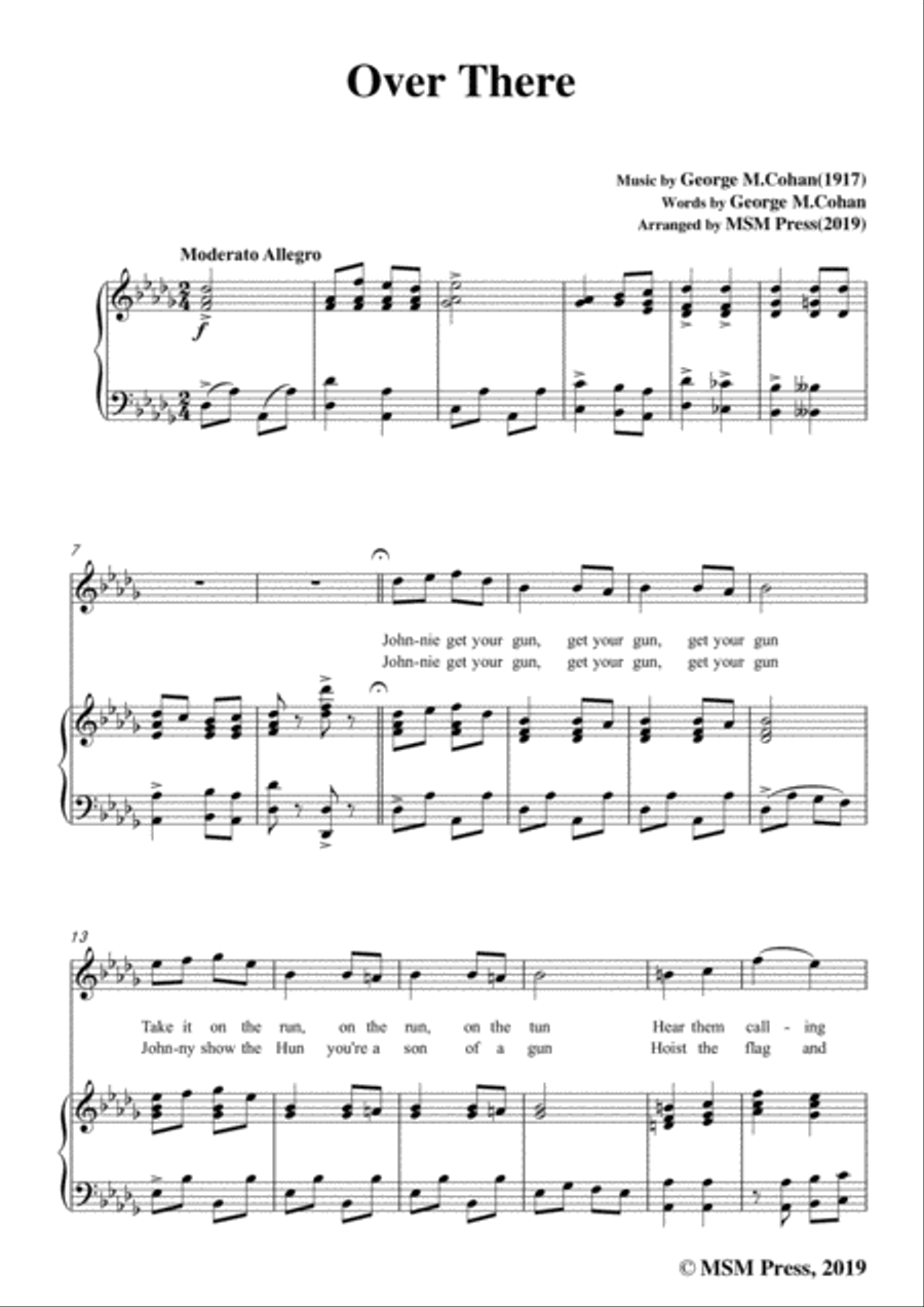 George M. Cohan-Over There,in D flat Major,for Voice&Piano Voice scores gallery preview page 3