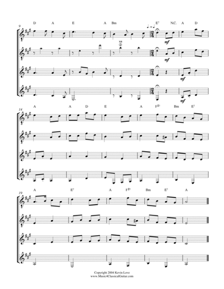 Here We Come A-Wassailing (Guitar Quartet) - Score and Parts image number null