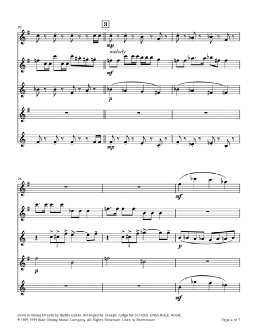 Grim Grinning Ghosts Saxophone Quartet scores gallery preview page 4